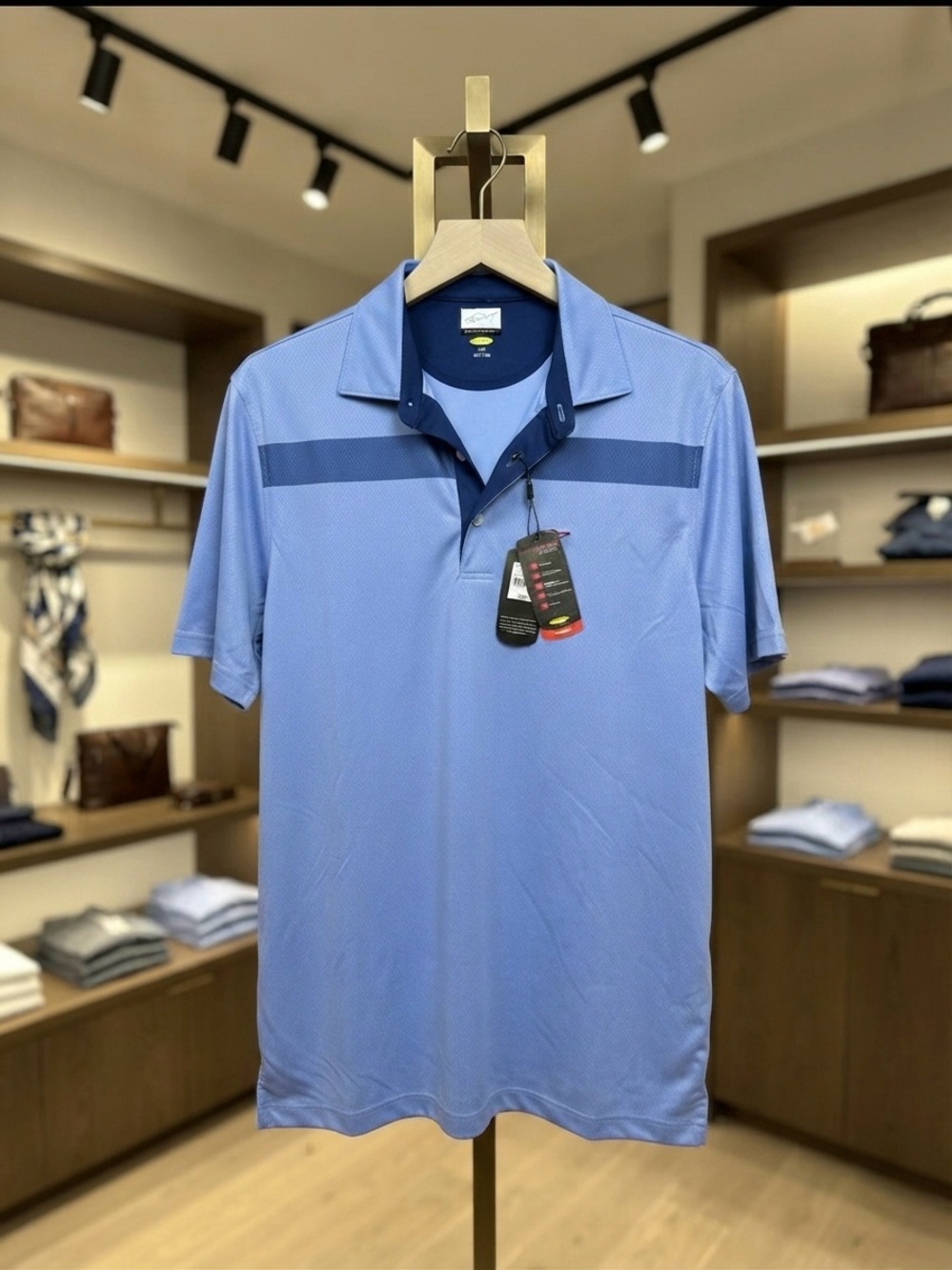Greg Norman Play Dry Golf Polo Shirt Blue Colorblock Short Sleeve NWT L